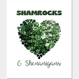 Shamrocks and Shenanigans with clover heart Posters and Art